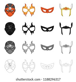 Vector illustration of hero and mask symbol. Set of hero and superhero stock vector illustration.
