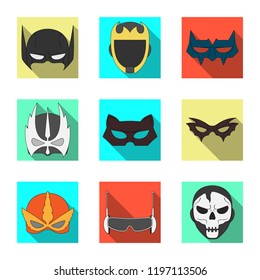 Vector illustration of hero and mask symbol. Set of hero and superhero stock vector illustration.