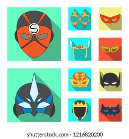 Vector illustration of hero and mask symbol. Set of hero and superhero stock vector illustration.
