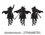 Vector illustration of heroic warriors on horseback in silhouette style.