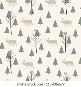Vector illustration. Herringbones and deer silhouettes background. Vector seamless pattern. Fabric print element. Paper design.