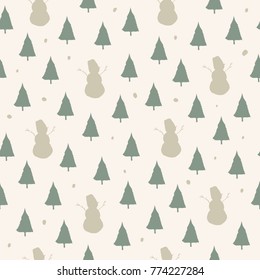 Vector illustration. Herringbones and snowman silhouettes background. Vector seamless pattern. Fabric print element. Gift paper design.