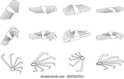 Vector illustration of hex allen wrench key set