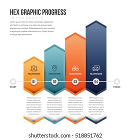 Vector illustration of hex graphic progress infographic design element.