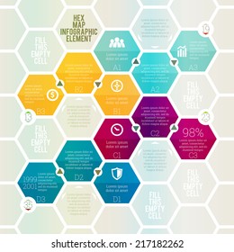 Vector illustration of hex map infographic design element.