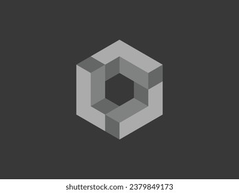 Vector illustration hexagon 3d cube isometric optical illusion design, double hexagon 3d