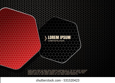 Vector illustration of the hexagon gradient white mesh background with hexagon red and black shapes with shadow for business.