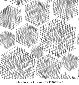 Vector illustration. Hexagon line drawing texture. Black and white geometric seamless pattern. Mosaic abstract background. Hexagonal repeating geometric polygon texture.