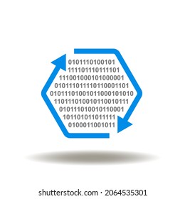 Ilustración vectorial del contorno del hexágono con el ciclo de flechas y los números digitales 0 1. Símbolo de intercambio electrónico de datos EDI. Icono de la tecnología digital de procesamiento de datos electrónicos.