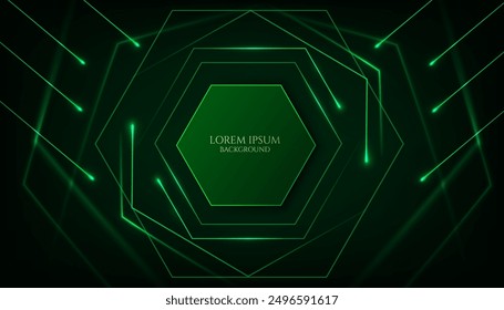 vector illustration hexagon patterns elegant light lines digital abstract technology and cover design element dark green. 