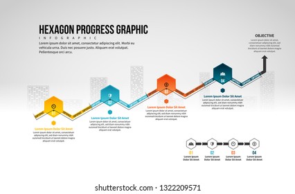 Vector illustration of Hexagon Progress Graphic design element.
