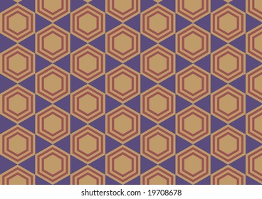 Vector illustration of hexagon retro abstract pattern on the blue background