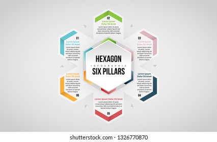 Vector Illustration Of Hexagon Six Pillars Infographic Design Element.