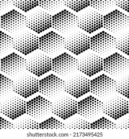 Vector illustration. Hexagon texture. Black and white geometric seamless pattern. Mosaic abstract background. Hexagonal repeating geometric polygon texture.