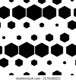 Vector illustration. Hexagon texture. Black and white geometric seamless pattern. Mosaic abstract background. Hexagonal repeating geometric polygon texture.