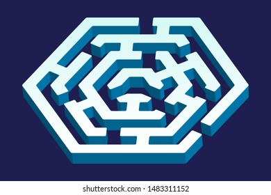 Vector illustration. Hexagonal 3D maze icon in geometric style.