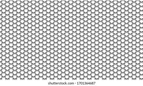 Vector illustration of a hexagonal gray shaded 3D looking pattern with circular cut out in the center of each hexagon