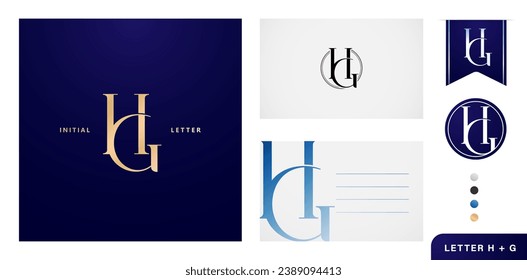 vector illustration of the HG monogram letter corporate identity for business card, branding ads campaign, letterpress, embroidery, covering invitations, envelope signs, golden foil, collages printing