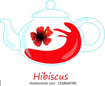 vector illustration of an hibiscus flower and a teapot for use as a website logo, product, print, postcard, business card