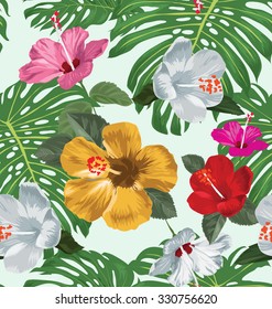 vector illustration of Hibiscus seamless pattern