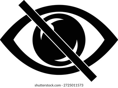 Vektorgrafik des Symbols für verborgene Sichtbarkeit mit einem Kreuz-Augen-Symbol, einer Datenschutzmarke, einem Silhouettenstil und einem Designelement für die Benutzeroberfläche