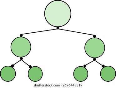 Ilustração vetorial de uma rede de árvore hierárquica com círculos coloridos de gradiente conectados por linhas finas. O design simboliza crescimento, conexão, trabalho em equipe e comunicação. Criado em um fla limpo