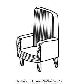 Vector illustration of a high back chair in black and white doodle style. Hand-drawn line art on a white background