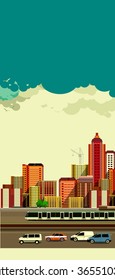 vector illustration of the high of a big city with moving vehicles