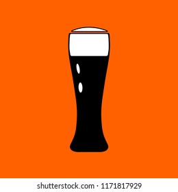 Vector illustration of high classic beer mug in black color with white froth on orange background