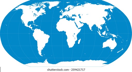 Vector illustration of a High Detail Political Map in blue and white. Earth, longitudes and latitudes and continents are on separate layers.