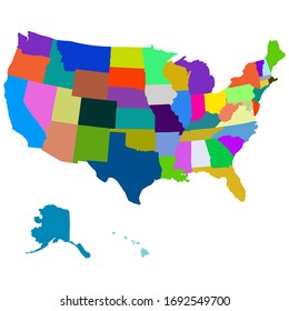 Vector illustration of a High Detail USA Map with different colours