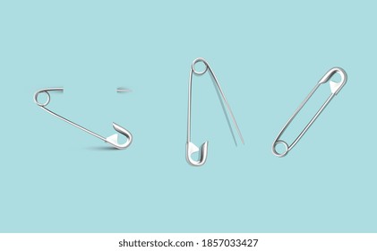 Vector illustration of high detailed safe pins.   Sewing craft background.