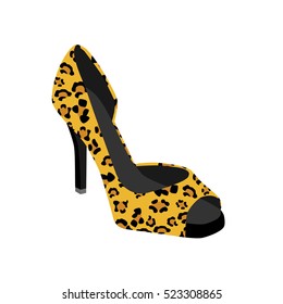 Vector illustration of  high heel shoe with animal, leopard pattern. Ladies shoes leopard on a white background
