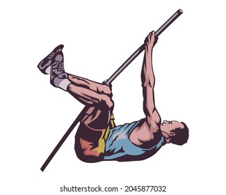 Ilustración vectorial del atleta de alto salto en estilo vintage aislado en fondo blanco