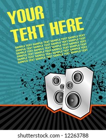 vector illustration of high powered speakers on an acid grunge background