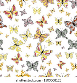 Vector illustration. High Quality of nature butterfly. Pictures on black, white and yellow in water color filter effect. In vintage style.