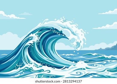 Vector illustration of high, rolling waves.