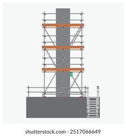 Vector illustration of a high scaffolding with access ladder for construction work.