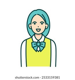 Ilustración vectorial de una chica de secundaria con uniforme de chaqueta.