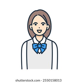 Ilustración vectorial de una chica de secundaria con uniforme de chaqueta.