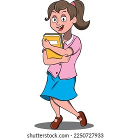 vector illustration of a high school student very dynamic and excited to study.