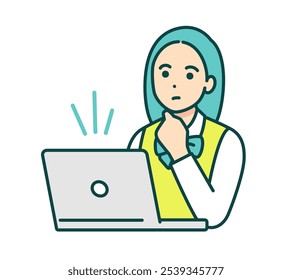 Vector illustration of a high school student studying on his laptop in his room.