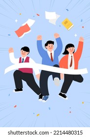 Vector illustration of high school students running to the finish line.