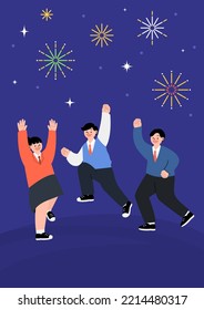 Vector illustration of high school students hurrahing.