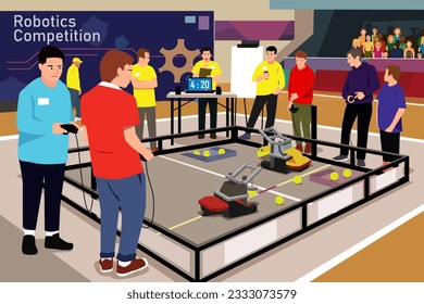 A vector illustration of High School Students in Robotic Competition 