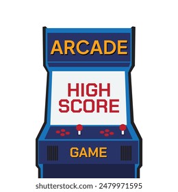 vector illustration high score - art style drawing of arcade cabinet, screen shows high scores list, isolated arcade machine vintage item on white background.