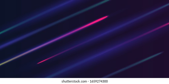 Vector illustration of high speed light effect noving in different directions on dark background. movie effect, motion, night lights.