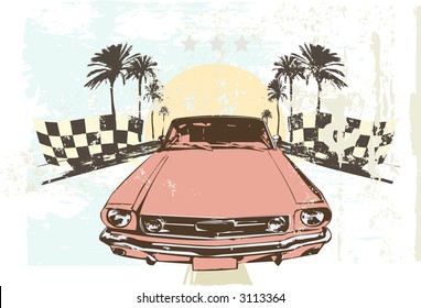 Vector illustration - High speed racing car on grunge background