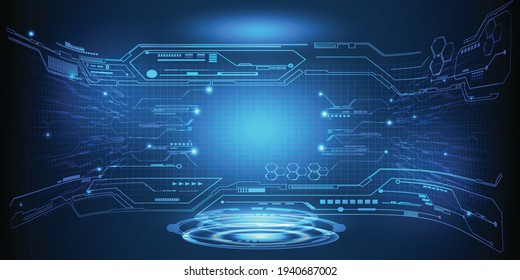 High-Tech-Digitalraum und digitale, moderne Technologie-Architektur für Raumaufteilungen zeigen Bühnendesign-Konzepte.Vektorgrafik.