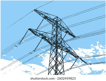 Vector illustration of high voltage electrical power grid, transmission line